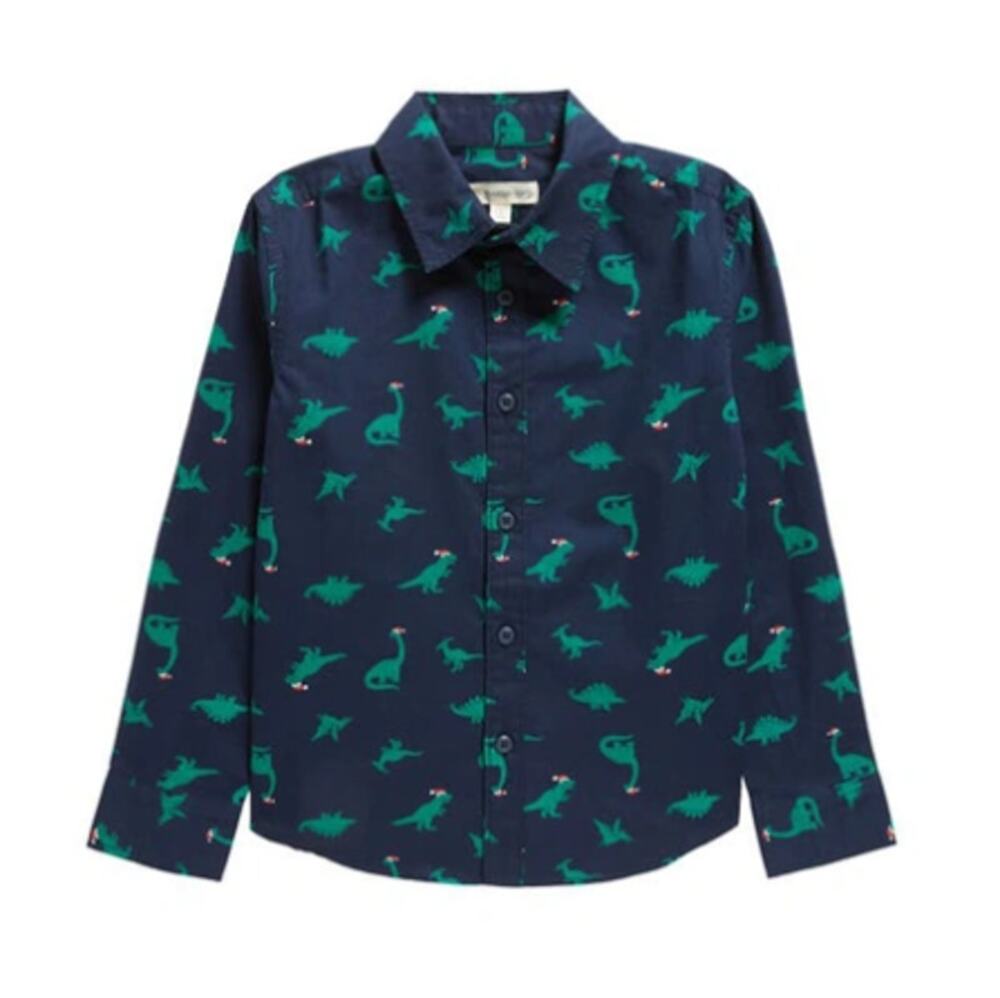 New ~ TUCKER + TATE ~ 100% Cotton  Peacoat Holiday Dinos Print Shirt Sizes 3,4,5